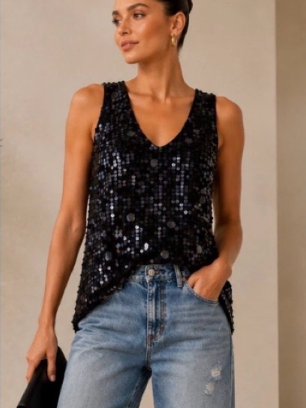 Moulinette Soeurs Black Sequin V-Neck Camisole